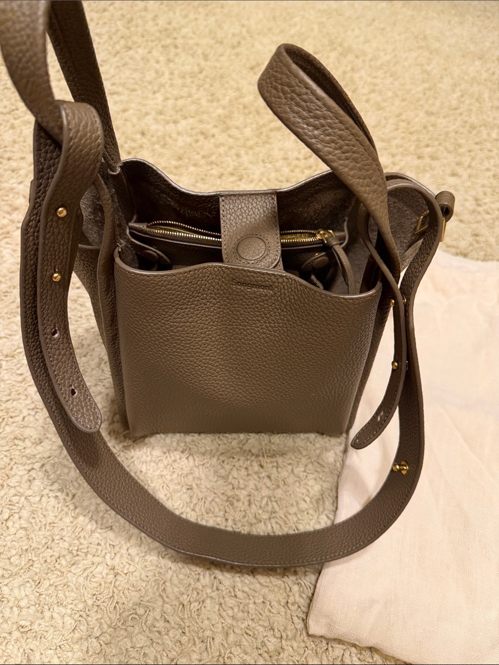 Songmont Pebbled Leather tote Bag in Taupe - Picture 6 of 7